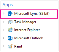 Lync のタスク マネージャー画面