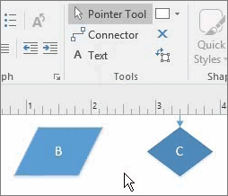 コネクタ ツールは、各端点にポイント接続がある図形に接続します。