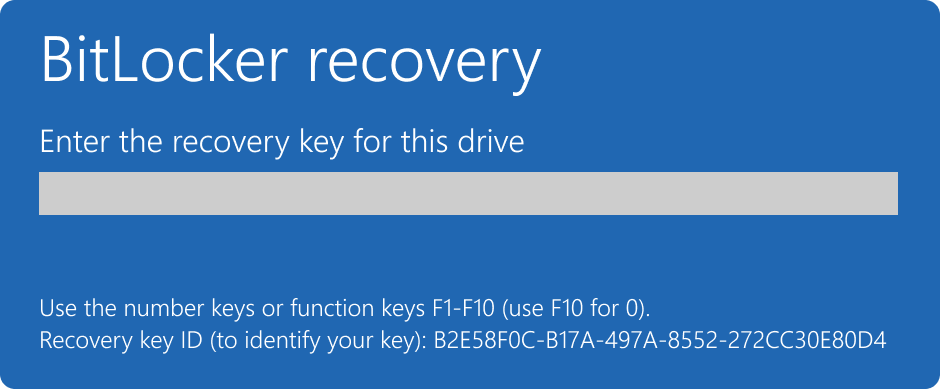 BitLocker 回復画面のスクリーンショット。