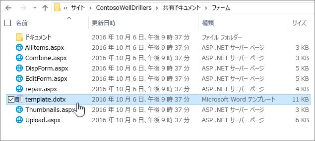 テンプレートを保存するための [フォーム] フォルダー