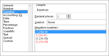 Ctrl + 1 (Windows) または +1 (Mac) を使用して Excel で書式を設定する例。