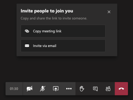 「参加するよう他のユーザーを招待する」画面