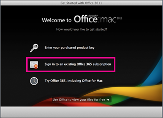 既存の Office 365 サブスクリプションにサインインした Office for Mac Home インストール ページ。