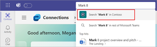 Viva Connectionsにアクセスしているときに Teams 検索ボックスで使用されているスコープ検索を示す画像。