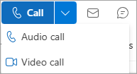 Outlook 連絡先カードの [通話] ドロップダウンのスクリーンショット