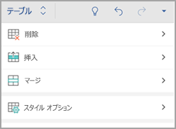 Android フォンの [表] タブ