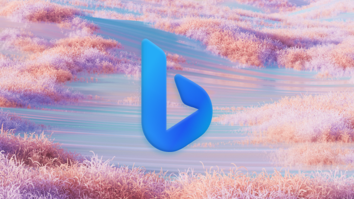 景色を背景にした Bing のロゴ