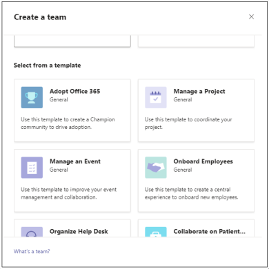 テンプレートからチームを作成する Office サポート