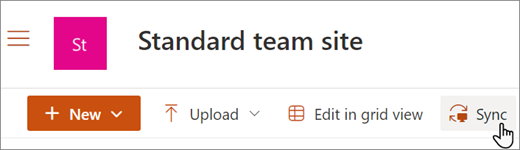 SharePoint 라이브러리의 동기화 단추를 보여 주는 스크린샷