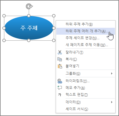 토픽을 선택하고 마우스 오른쪽 단추를 클릭하고 여러 topics 추가를 선택합니다.