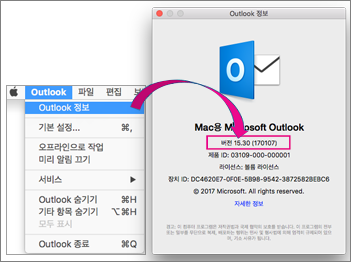 버전 Outlook Outlook 정보를 선택합니다.