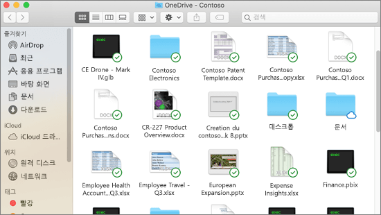 Mac에서 동기화된 파일의 동기화 오버레이와 Finder 통합의 스크린샷