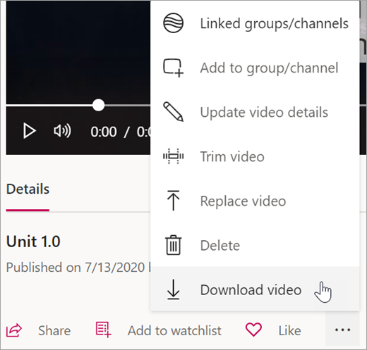 추가 작업 드롭다운 메뉴에서 비디오 다운로드 선택