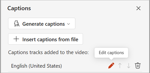 캡션 창에서 캡션 트랙의 캡션 편집 단추입니다.