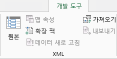개발 도구 탭의 XML 명령