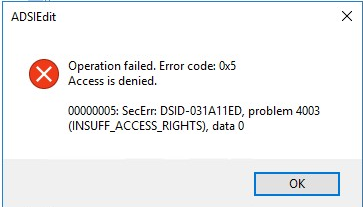 Operation failed. 오류 코드 0x5