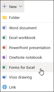 웹용 Excel의 Excel 용 폼 삽입 옵션