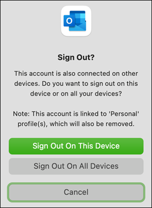 Mac용 Outlook에서 디바이스 로그아웃 옵션