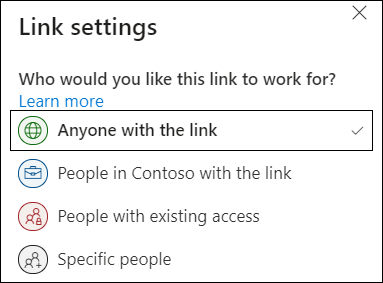 링크 설정의 OneDrive 모든 사용자 링크 옵션입니다.
