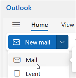 간소화된 리본 메뉴의 새 메일 선택 스크린샷