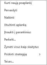 Konteksto arba nuorodų meniu, rodomas dešiniuoju pelės mygtuku spustelėjus asmeninį aplanką