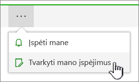 "SharePoint Online" paryškintas mygtukas Tvarkyti įspėjimus