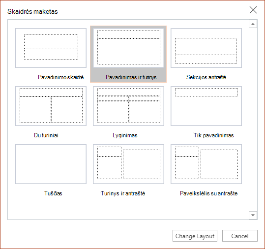 The Slide Layout dialog box in PowerPoint for the web.