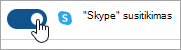 Ekrano kopija, kurioje rodomas perjungimas į "Skype" susitikimo nustatymą