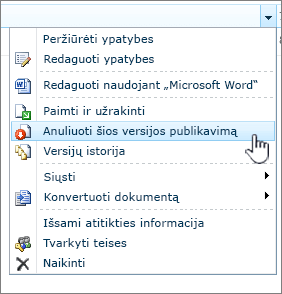 spustelėkite Anuliuoti šios versijos publikavimą