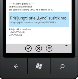 Ekrano nuotrauka, kurioje rodoma parinktis Prisijungti prie „Lync“ susitikimo iš mobiliojo įrenginio