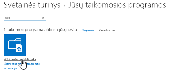 Svetainės turinys su paryškinta "Wiki" taikomosios programos plytele