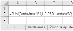 „Excel“ formulės per kelis lapus nuoroda