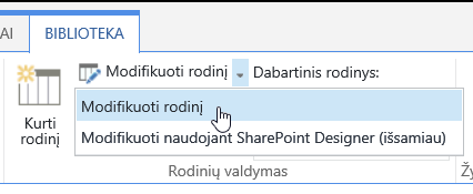 Skirtukas Biblioteka, kuriame paryškinta Modifikuoti rodinį