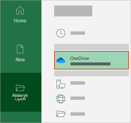 Office Open dialog showing OneDrive folder