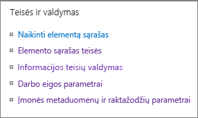 Sąrašo teisės ir valdymo Parametrai saitai