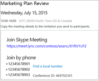 Sample screen showing meeting details