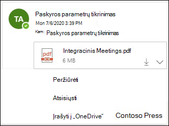 Išplečiamasis meniu priedui įrašyti į "OneDrive".