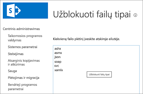 Blokuojamų failų sąrašas