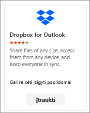 Ekrano kopija, kurioje rodoma nemokamo „Outlook“ papildinio plytelės bendroji duomenų saugykla.