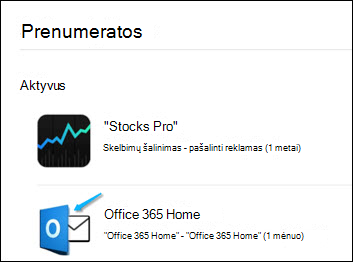Vaizdas rodo, kad "Outlook" buvo naudojama įsigyti "Office 365".