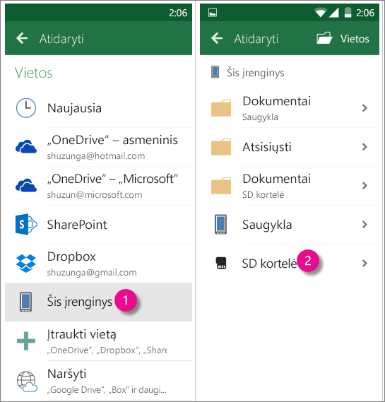 Office for Android SD kortelę