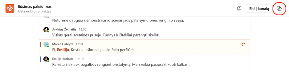 Prieiga prie „Copilot“ iš įtraukiančio kanalo rodinio