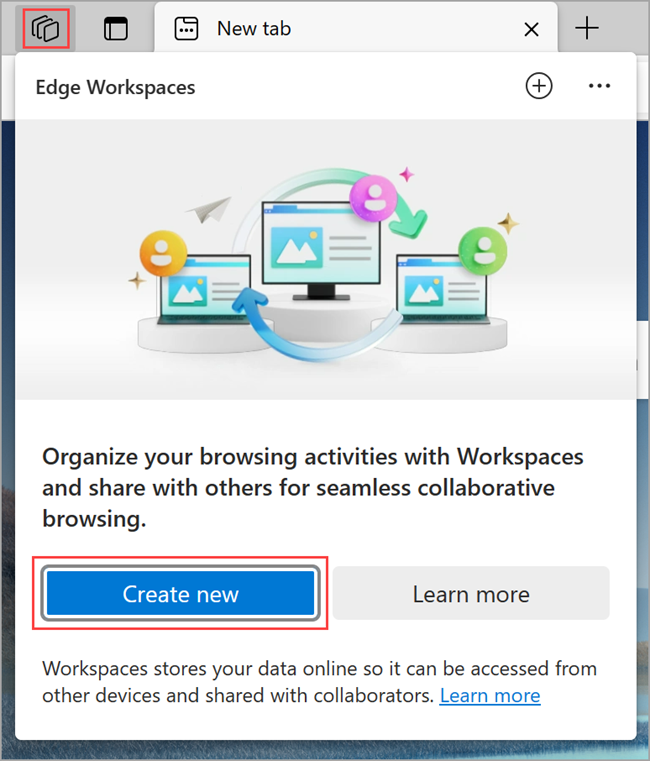 Sukurkite "Edge" darbo sritį "Microsoft Edge".