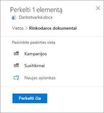 Ekrano nuotrauka, kaip perkelti failą iš "OneDrive" verslui į SharePoint svetainę
