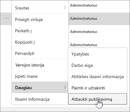 Spustelėkite Anuliuoti publikavimą