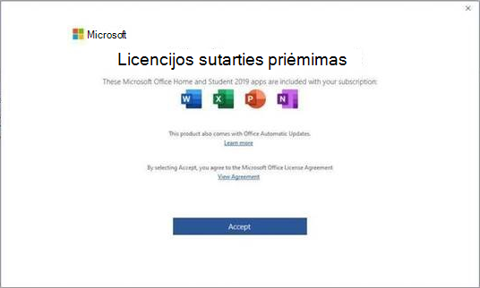 "Microsoft Office 2019" galutinio vartotojo licencijos sutartis.