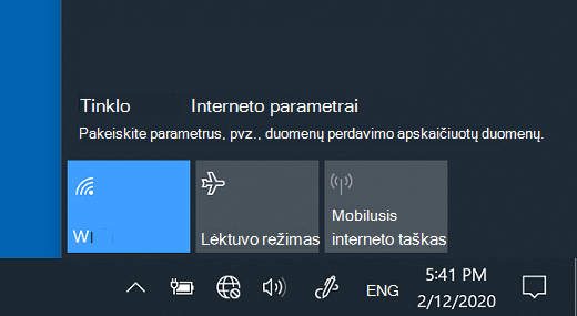 Tinklo parametrai programoje Windows 10