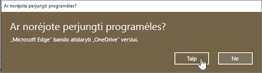 "Windows 10 Edge" naršyklės perjungimo programos dialogo langas su pažymėta parinktimi taip