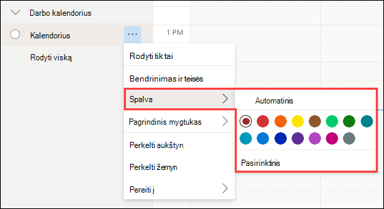 "Outlook Web" kalendoriaus spalvų pasirinkimas