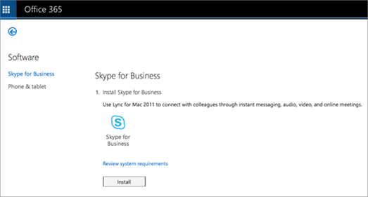 Diegimo puslapio, kurį matysite, jei turite internetinės „Skype“ verslui planą, atvaizdas